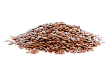 Obraz premium Flax seeds isolated on white background. Heap of flax seeds isolated on white background. Flax seeds isolated on white background. Dry flax seeds.