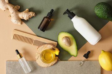 cosmetics based on avocado oil, skin and hair care concept