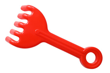 Children's toys red small rake isolated on white background
