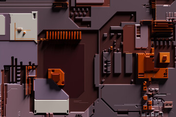 3D rendering of electronic surface sci fi background.