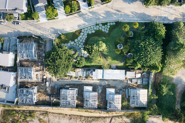 Housing estate construction in aerial view. Also call village or community consist of garden,...