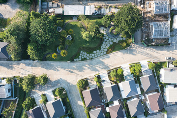 Housing estate construction in aerial view. Also call village or community consist of garden,...