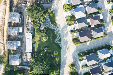 Housing estate construction in aerial view. Also call village or community consist of garden,...