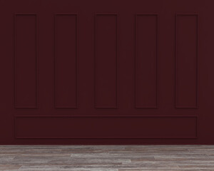 3d rendering classic interior red wall and modern frame with wooden floor