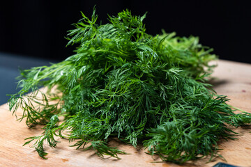 Dill close-up, herb spice for flavoring food. Dill is an annual herbaceous plant.