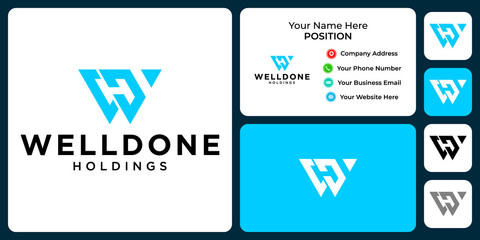 Letter W H monogram business logo design with business card template.