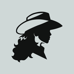 Cowgirl wearing bandana portrait symbol on gray backdrop. Design element