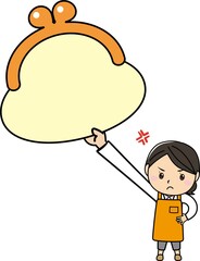 怒った顔で大きながま口の財布を持つ女性　主婦