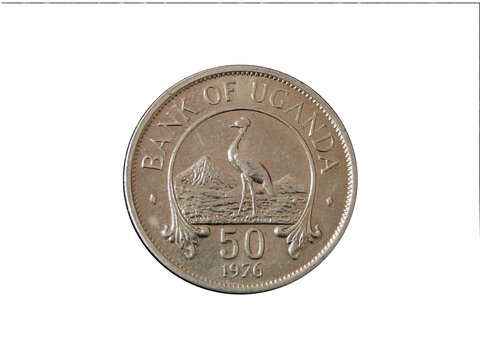Reverse of Uganda coin 50 cents 1976 isolated with white background