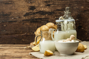 Alternative potato milk, trendy non-dairy drink. Lactose free vegan plant beverage