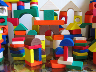Children's wooden designer handmade. Multicolored constructor. 