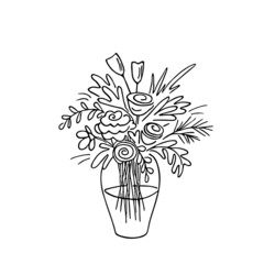 Doodle bouquet,hand drawn flowers.Romantic bunch,gift to holiday.Simple floral sketch, drawing, still life.Botanical illustration.Isolated.Vector illustration