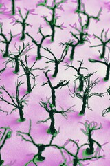 Top view of pretend trees made from wire.