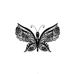 Hand drawn butterfly zentangle doodle style for t-shirt design or tattoo. Coloring book for kids and adults. 
Vector illustration isolated on white background