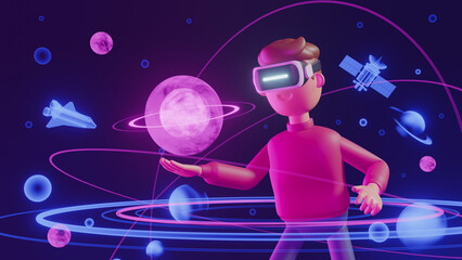 Metaverse technology future concept. VR virtual digital reality cyber metaverse simulation Innovation connection global blockchain experiences network futuristic. 3d rendering.