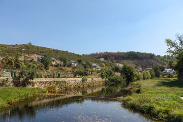Fototapeta na wymiar General view of the river valley in Rihonor de Castilla, Spain