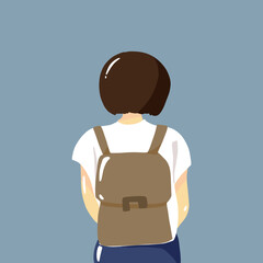 リュック背負ってる女の子　イラスト　フラットデザイン