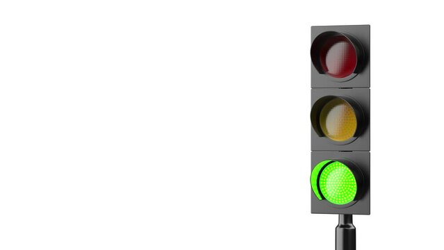 Traffic light changing between green, yellow and red