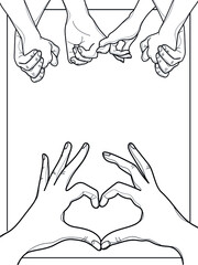 Vektor mokeup with frame hands, black outline