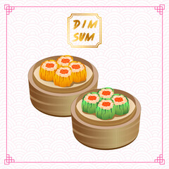 Chinese Food Vector Chinese steamed dumpling, jade dumpling  or Shumai or Siu Mai on the bucket food menu.