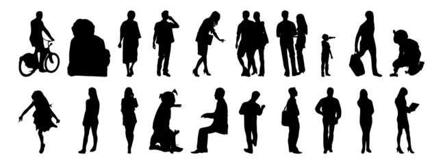 Foto op Canvas Vector silhouettes, Outline silhouettes of people, Contour drawing, people silhouette, Icon Set Isolated, Silhouette of sitting people, Architectural set  © Victoria