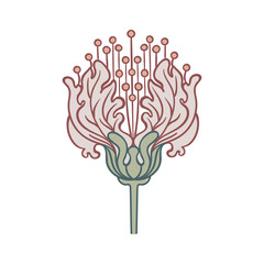 Floral vintage element. Enchanted Vintage Flowers. Arts and Crafts movement inspired. Vector design element. Isolated on white.