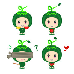 Set of cute girl in watermelon costume