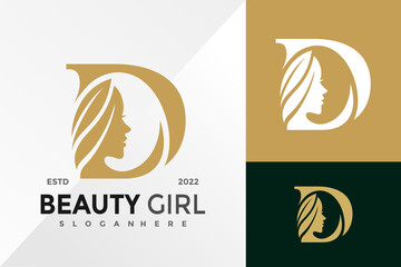 Letter D Beauty Girl Logo Design Vector illustration template - obrazy, fototapety, plakaty