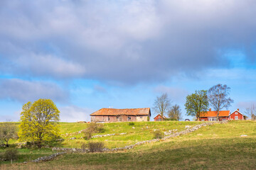 Fototapeta na wymiar Farmhouse on a hill in a rural landscape