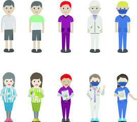 Set of people in hospital in flat design