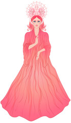 Fototapeta premium Lady of Sorrow. Devotion to the Immaculate Heart of Blessed Virgin Mary, Queen of Heaven. Vector illustration over halo or ornate mandala isolated. Hand-drawn, religion, spirituality, occultism.
