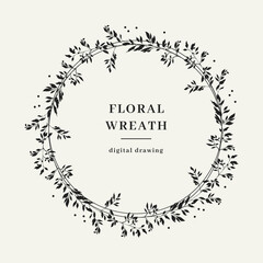 Floral wreath, Circle monogram, Hand-drawn floral branch. Elegant floral frame Vector illustration