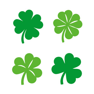 Shamrock icons, Four leaf clover icons, Clover symbol of St. Patrick's Day, Lucky clover Vector illustration