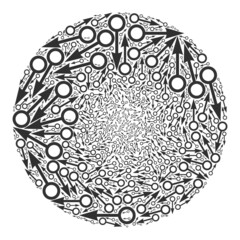 Point direction icons are grouped into circle group. Point direction icon spheric mosaic. Abstract round bubble mosaic created with point direction icons.