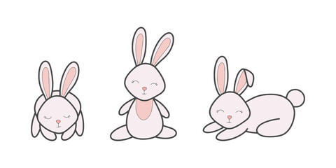 Vector cute bunny with different poses set