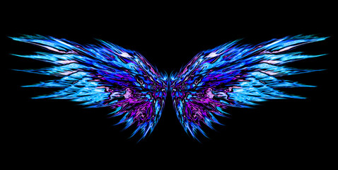 Abstract angel wings for sticker or blanket design. Beautiful, magical, abstract, psychedelic,...