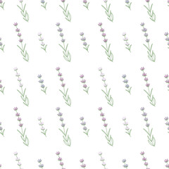 Lavender seamless pattern. Purple lavandula angustifolia flowering plant. Modern trendy design style, home decor, Scandinavian minimalism. Hand drawn, vector eps 10.