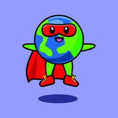 Cute earth superhero character flaying illustration cartoon vector in concept 3d modern style design