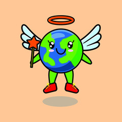 Cute Cartoon earth character in the form of fairy in 3d cartoon style concept