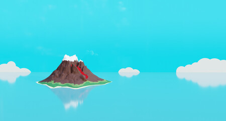 3d rendering of a small island with an erupting volcano and distant puffy white clouds © Mark Castiglia