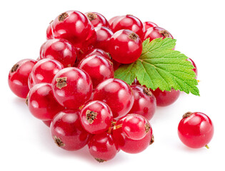 Ripe redcurrant berries on white background. Close-up.