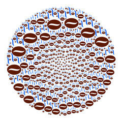 Coffee aroma symbols are organized into round collection. Coffee aroma icon bubble composition. Abstract round bubble mosaic organized from coffee aroma symbols.