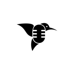 bird mascot on podcast logo design vector template