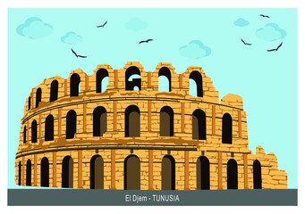 Ancient roman amphitheater in El Djem. Mahdia governorate, Tunisia, North Africa.  It is listed by UNESCO since 1979 as a World Heritage Site.