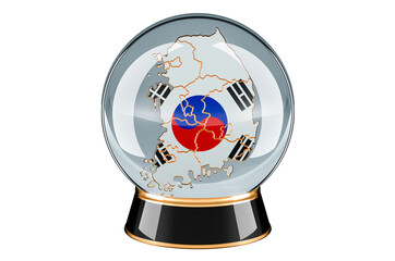 Crystal ball with South Korean map. Forecasting and prediction for South Korea, concept. 3D rendering