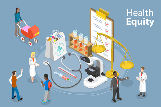 3D Isometric Flat Vector Conceptual Illustration of Health Equity , Equal Rights for Everyone