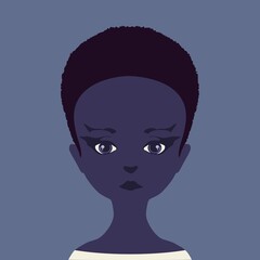 Black woman portrait. Afro American girl with curly hair. Fashion Illustration