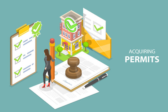3D Isometric Flat Vector Conceptual Illustration of Acquiring Permits, Obtaining License