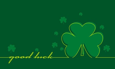 St. Patricks Day greeting card template. Shamrock thin line style silhouette with text