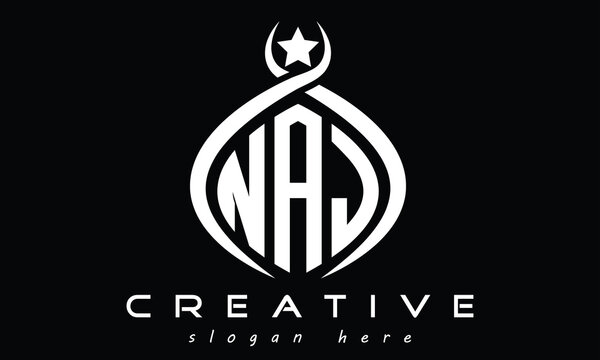 NAJ three letters monogram curved oval initial logo design, geometric modern minimalist creative logo, vector template